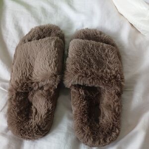 Faux Fur Slide Slippers for Women - Brown Skims